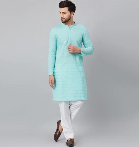 Men Mandarin Collar Cotton Kurta